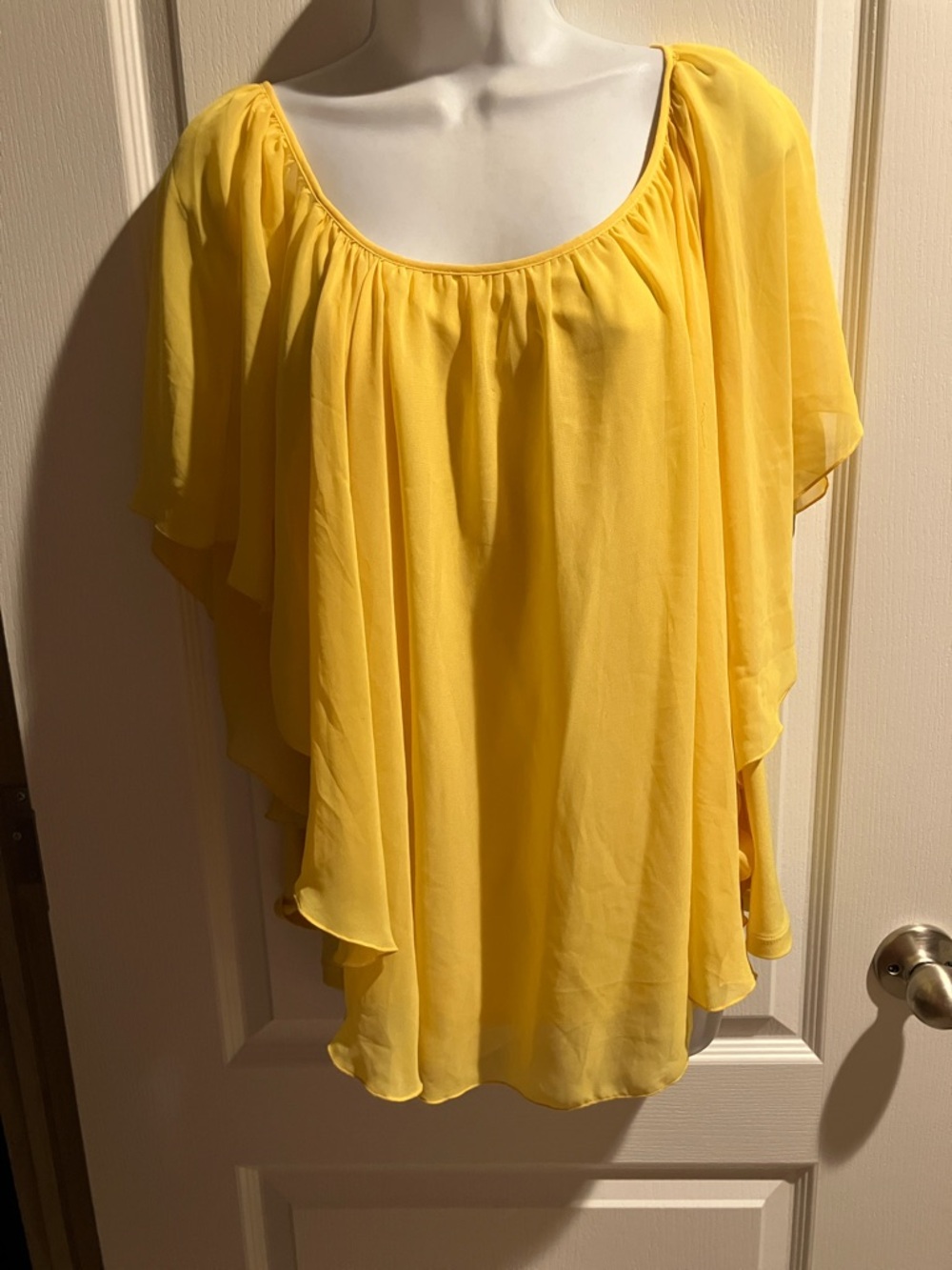 Scoop Neck Flutter Sleeve Yellow Blouse